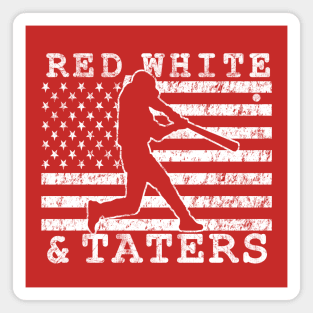 RED WHITE AND TATERS BASEBALL SOFTBALL HOME RUN HITTER AMERICAN FLAG Magnet